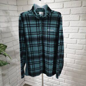 Columbia Teal & Black Plaid Men's Size Medium Fleece 1/4 Zip